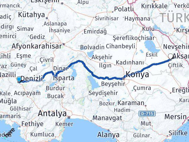 Denizli Merkezefendi Aksaray Arası Kaç Km - Yol Haritası