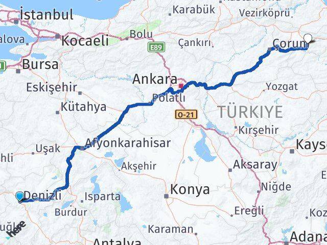 Denizli Merkezefendi Amasya Arası Kaç Km - Yol Haritası