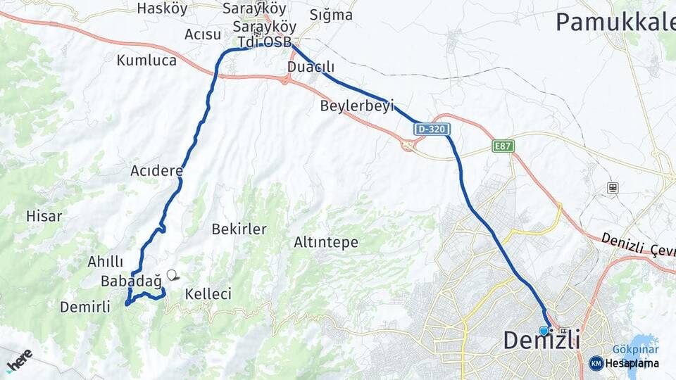 Denizli Merkezefendi Arası Kaç Km - Yol Haritası
