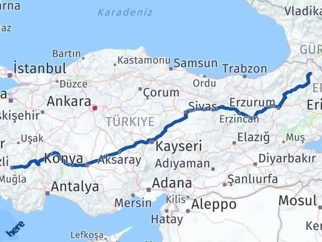 Denizli Merkezefendi Ardahan Arası Kaç Km - Yol Haritası