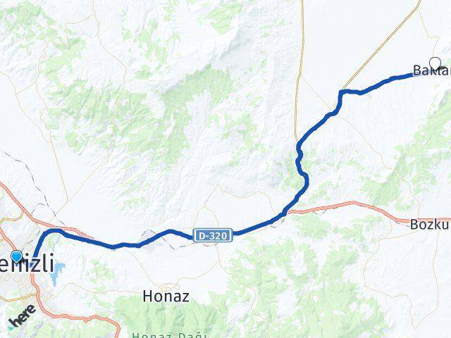 Denizli Merkezefendi Baklan Arası Kaç Km - Yol Haritası