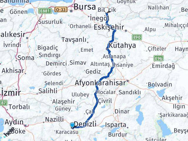 Denizli Merkezefendi Bilecik Arası Kaç Km - Yol Haritası