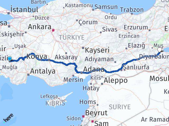Denizli Merkezefendi Bitlis Arası Kaç Km - Yol Haritası