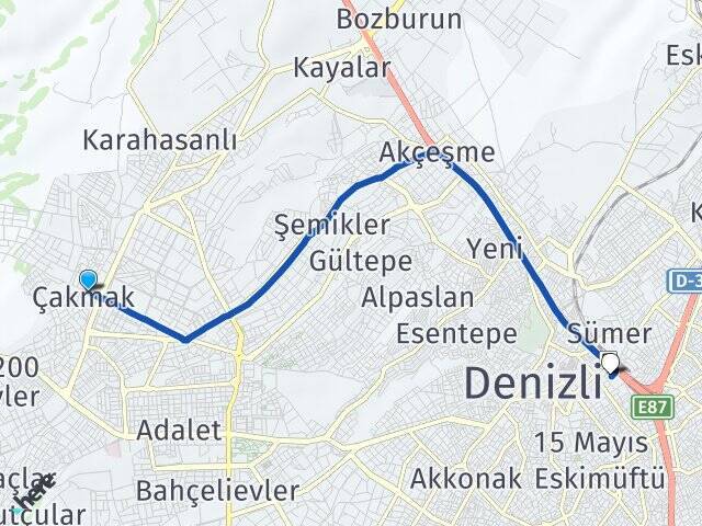 Çakmak Denizli Otogarı Arası Kaç Km - Yol Tarifi
