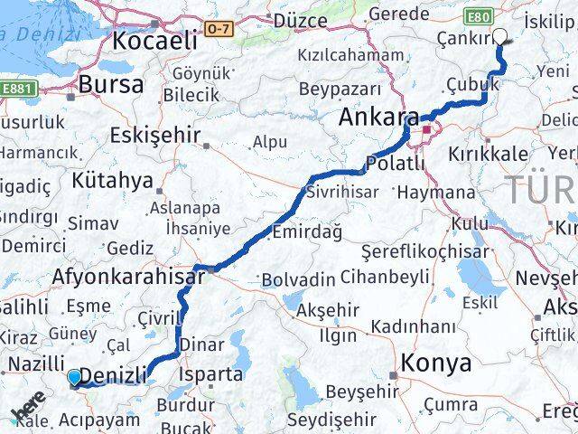 Denizli Merkezefendi Çankırı Arası Kaç Km - Yol Haritası