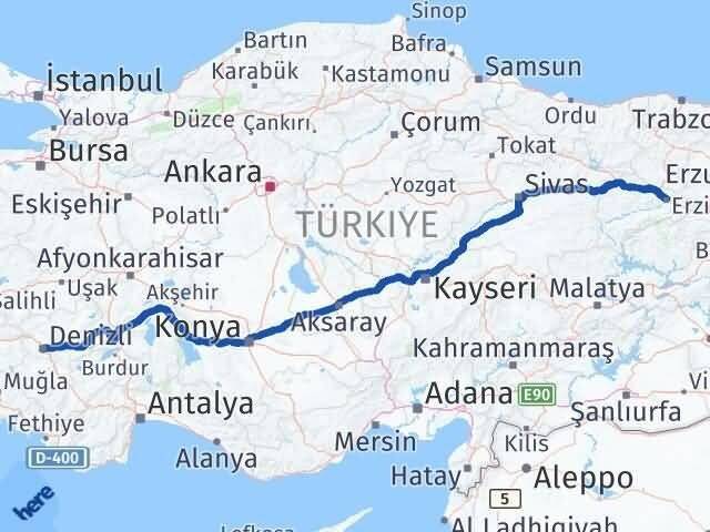 Denizli Merkezefendi Erzincan Arası Kaç Km - Yol Haritası