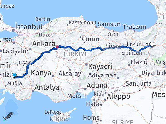 Denizli Merkezefendi Erzurum Arası Kaç Km - Yol Haritası