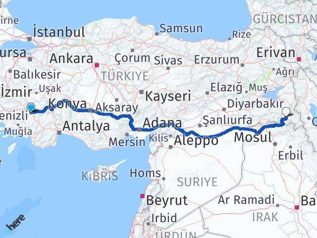 Denizli Merkezefendi Hakkari Arası Kaç Km - Yol Haritası