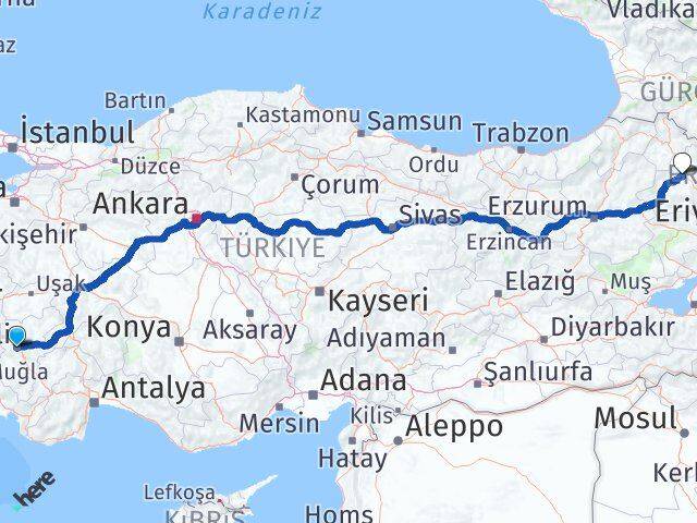 Denizli Merkezefendi Kars Arası Kaç Km - Yol Haritası