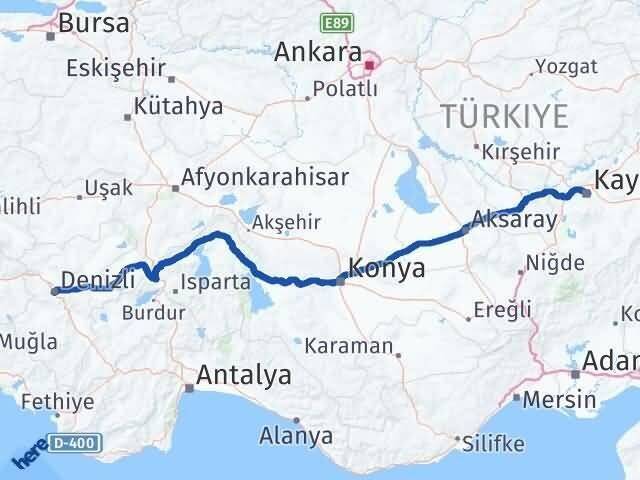 Denizli Merkezefendi Kayseri Arası Kaç Km - Yol Haritası