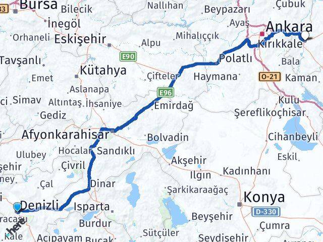 Denizli Merkezefendi Kırıkkale Arası Kaç Km - Yol Haritası