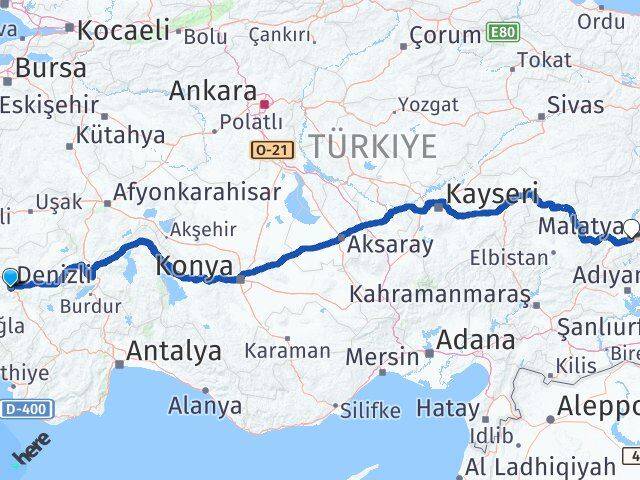 Denizli Merkezefendi Malatya Arası Kaç Km - Yol Haritası