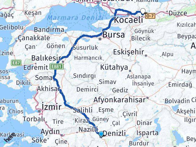 Denizli Merkezefendi Sakarya Arası Kaç Km - Yol Haritası