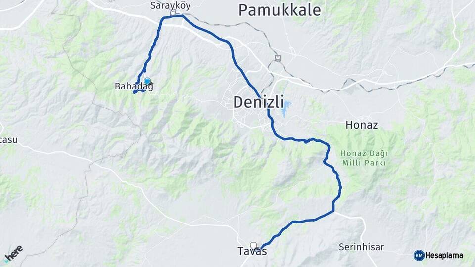Denizli Merkezefendi Tavas Arası Kaç Km - Yol Haritası