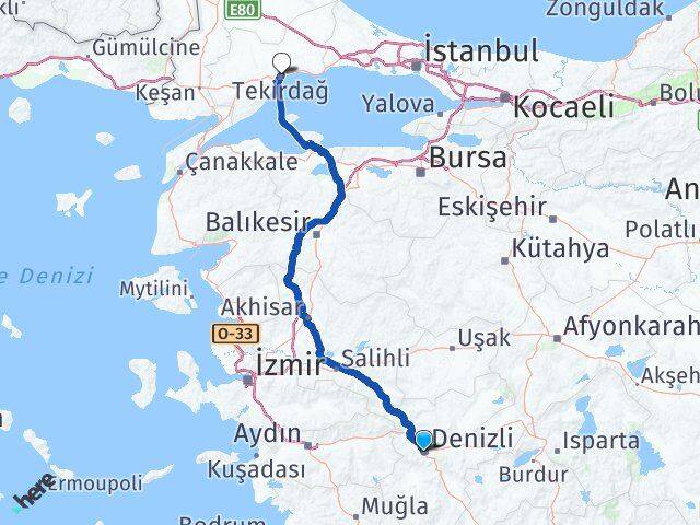 Denizli Merkezefendi Tekirdağ Arası Kaç Km - Yol Haritası