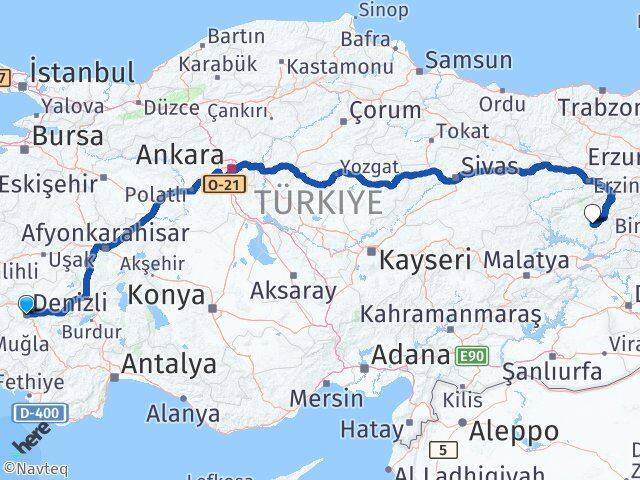 Denizli Merkezefendi Tunceli Arası Kaç Km - Yol Haritası