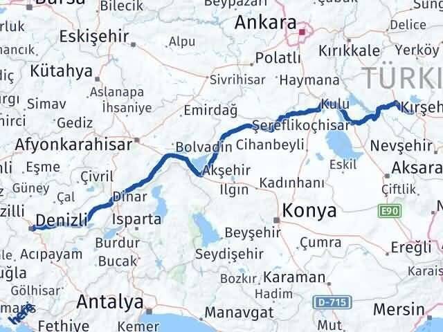 Denizli Mucur Kırşehir Arası Kaç Km - Yol Haritası