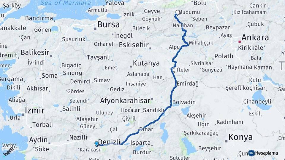 Denizli Mudurnu Arası Kaç Km - Yol Tarifi