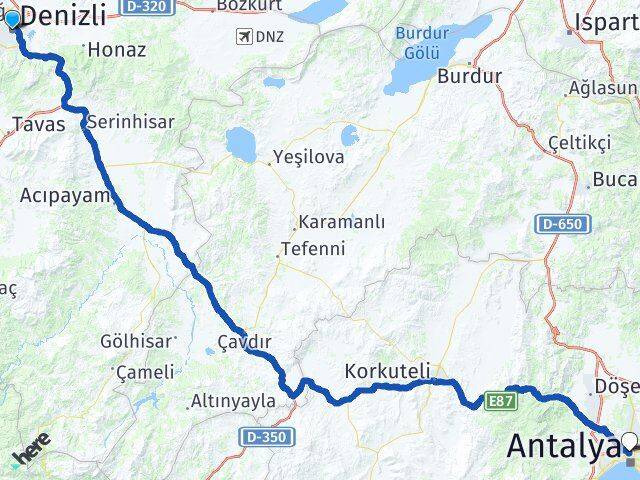Denizli Muratpaşa Antalya Arası Kaç Km - Yol Haritası