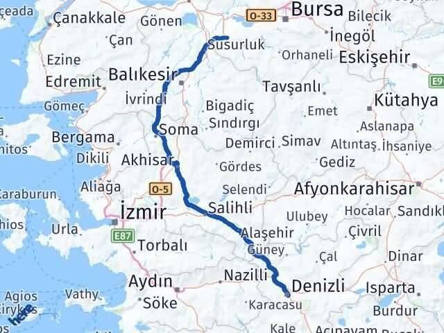 Denizli Mustafakemalpaşa Bursa Arası Kaç Km - Yol Haritası