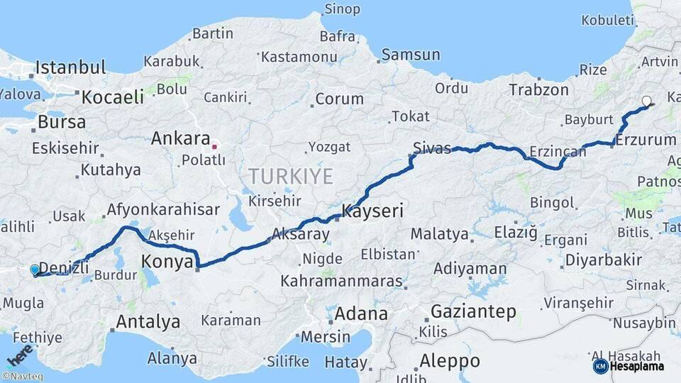 Denizli Oltu Erzurum Arası Kaç Km - Yol Haritası