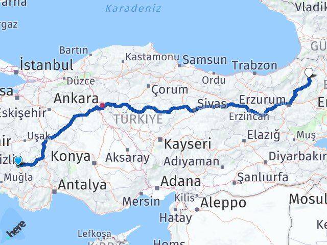 Denizli Olur Erzurum Arası Kaç Km - Yol Haritası