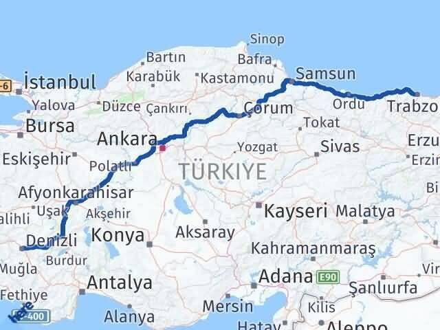 Denizli Ortahisar Trabzon Arası Kaç Km - Yol Haritası