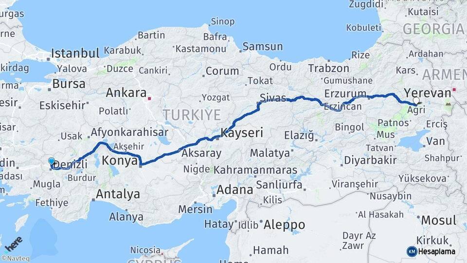 Denizli Pamukkale Ağrı Arası Kaç Km - Yol Haritası