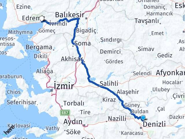 Denizli Pamukkale Akçay Edremit Balıkesir Arası Kaç Km - Yol Haritası