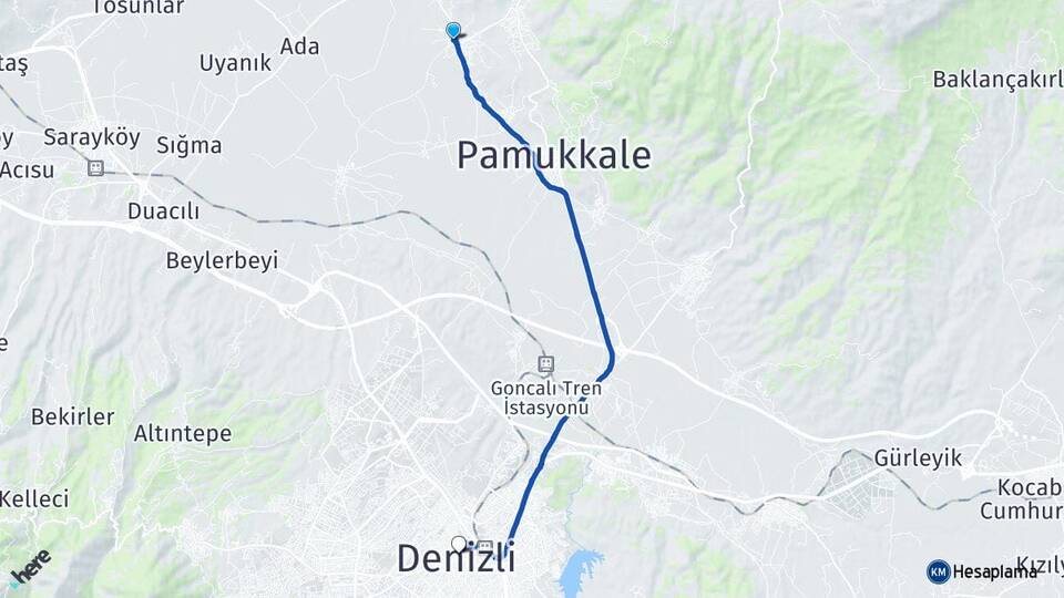 Denizli Pamukkale Akköy Arası Kaç Km - Yol Haritası