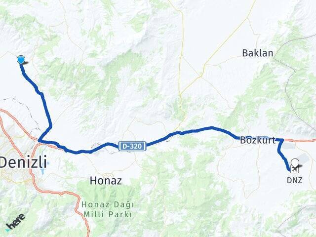 Akköy Çardak Havalimanı Arası Kaç Km - Yol Tarifi