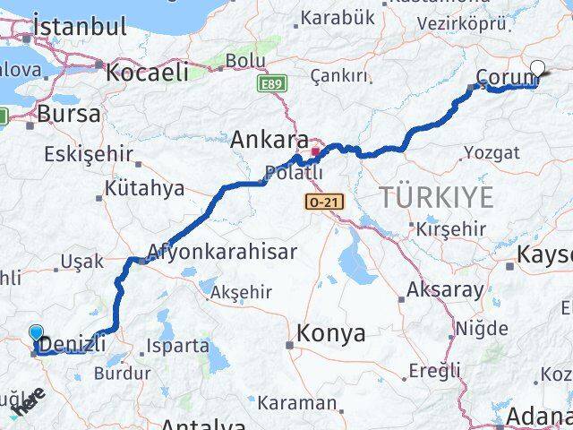Denizli Pamukkale Amasya Arası Kaç Km - Yol Haritası