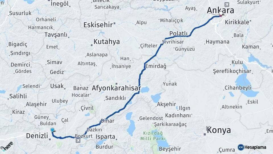 Denizli Pamukkale Ankara Arası Kaç Km - Yol Haritası