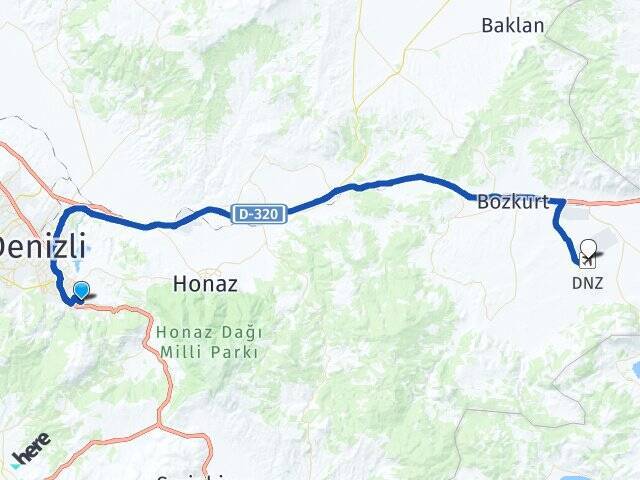 Bağbaşı Çardak Havalimanı Arası Kaç Km - Yol Tarifi
