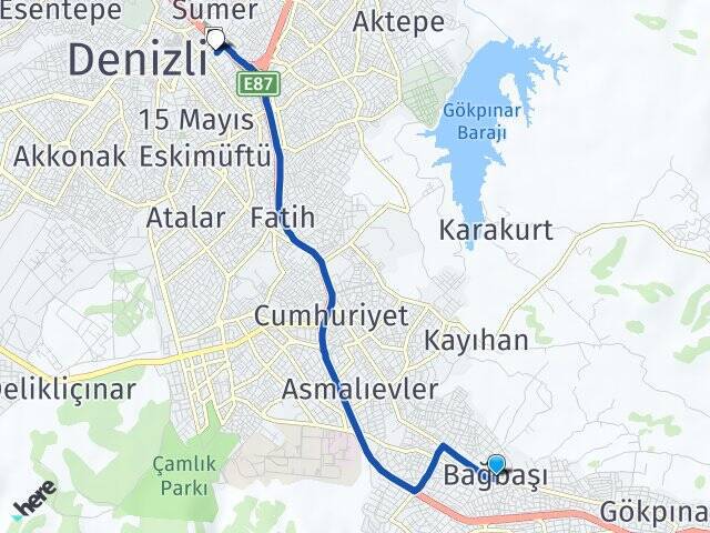 Bağbaşı Denizli Otogarı Arası Kaç Km - Yol Tarifi