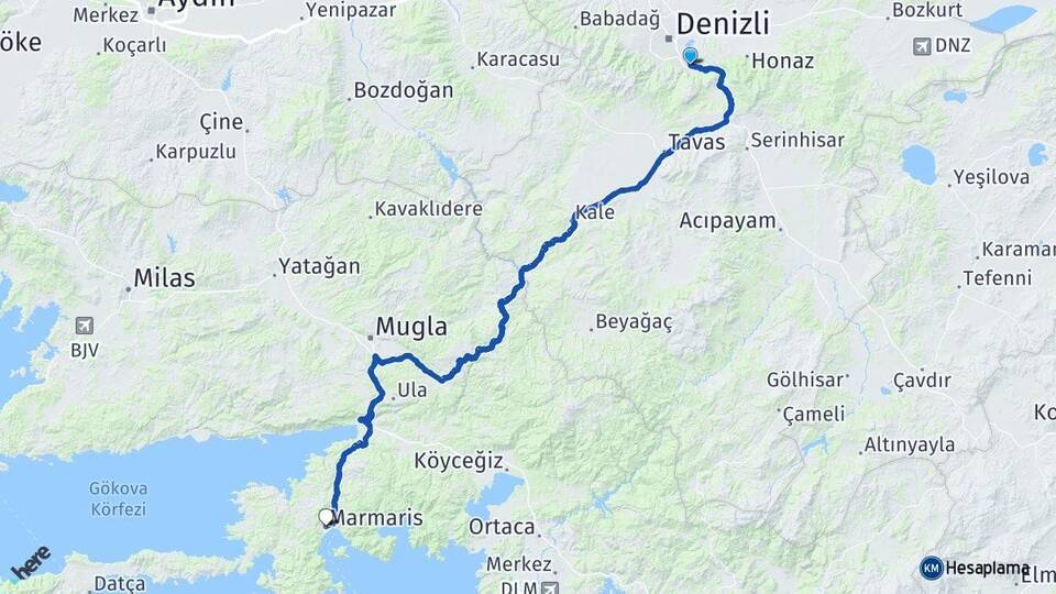 Bağbaşı Marmaris Arası Kaç Km - Yol Tarifi