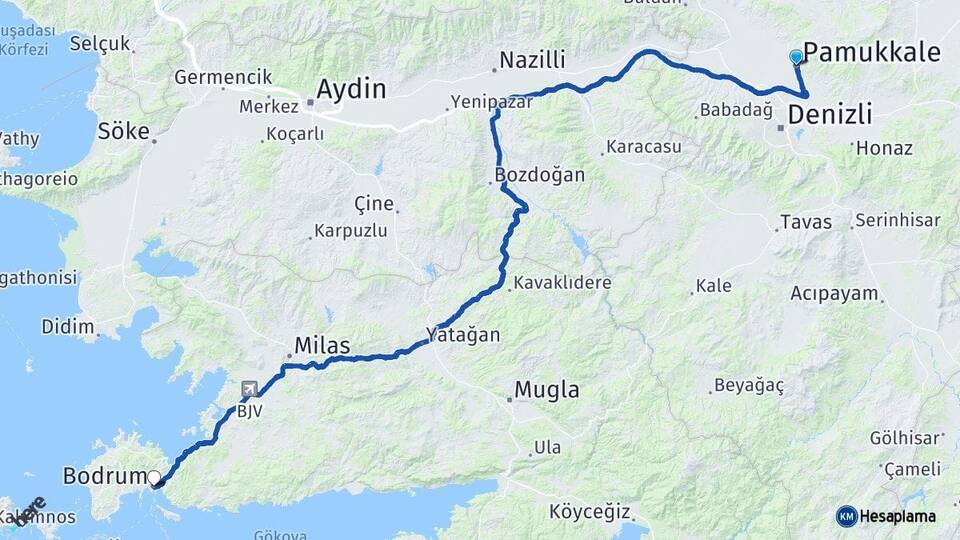 Denizli Pamukkale Bodrum Muğla Arası Kaç Km - Yol Haritası