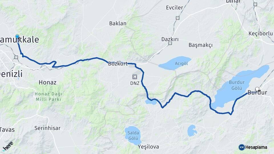 Denizli Pamukkale Burdur Arası Kaç Km - Yol Haritası