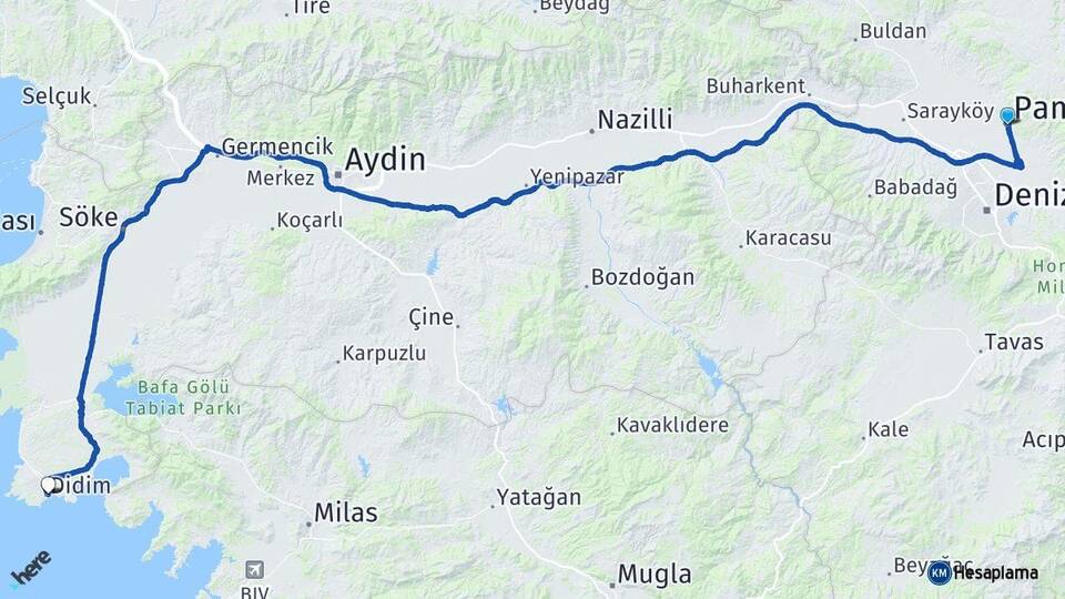 Denizli Pamukkale Didim Aydın Arası Kaç Km - Yol Haritası