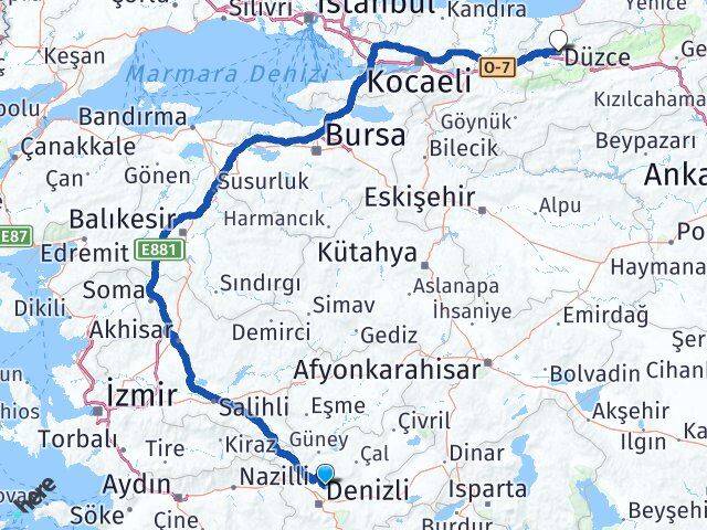 Denizli Pamukkale Düzce Arası Kaç Km - Yol Haritası