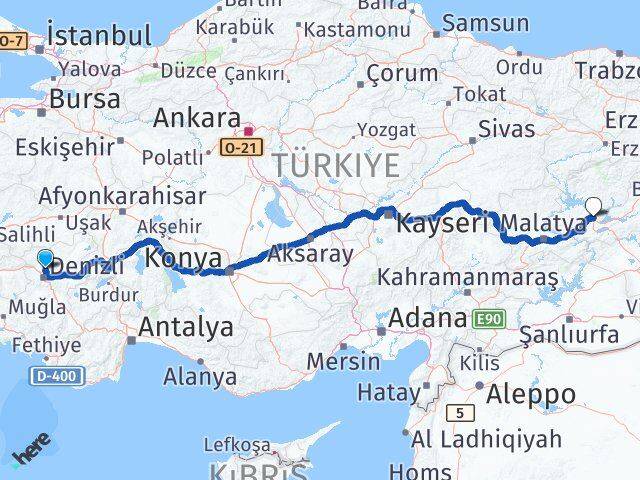 Denizli Pamukkale Elazığ Arası Kaç Km - Yol Haritası