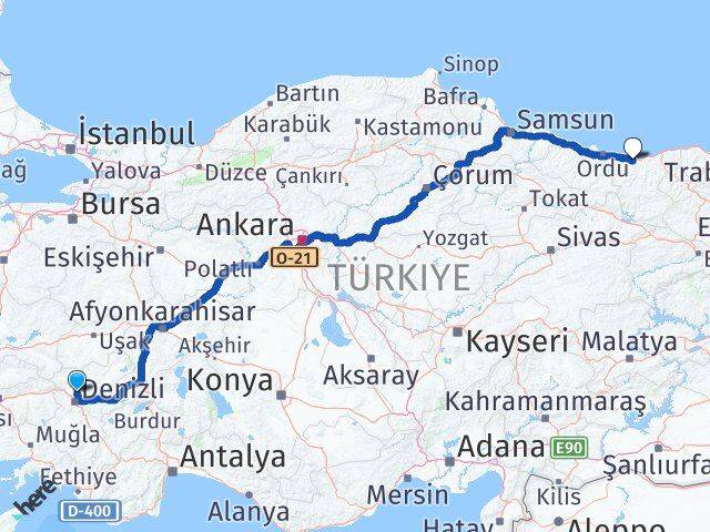 Denizli Pamukkale Giresun Arası Kaç Km - Yol Haritası