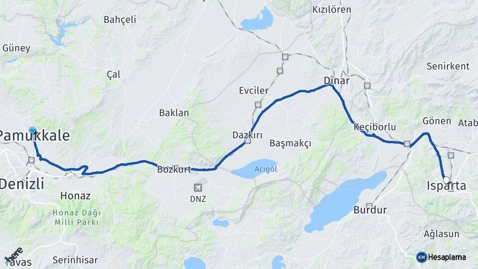 Denizli Pamukkale Isparta Arası Kaç Km - Yol Haritası
