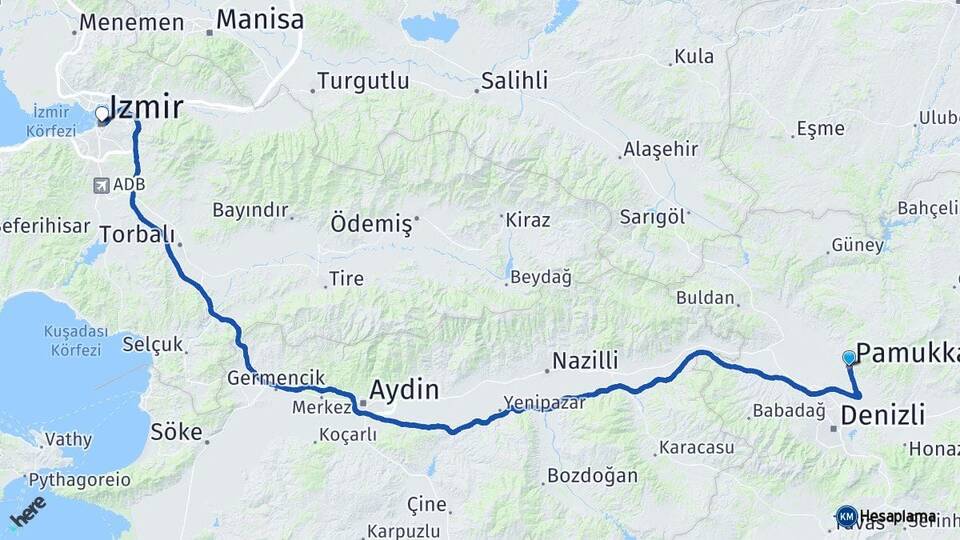 Denizli Pamukkale İzmir Arası Kaç Km - Yol Haritası