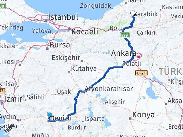 Denizli Pamukkale Karabük Arası Kaç Km - Yol Haritası