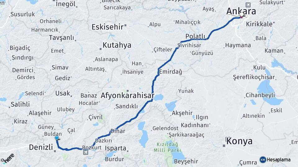 Denizli Pamukkale Karahayıt Ankara Arası Kaç Km - Yol Haritası