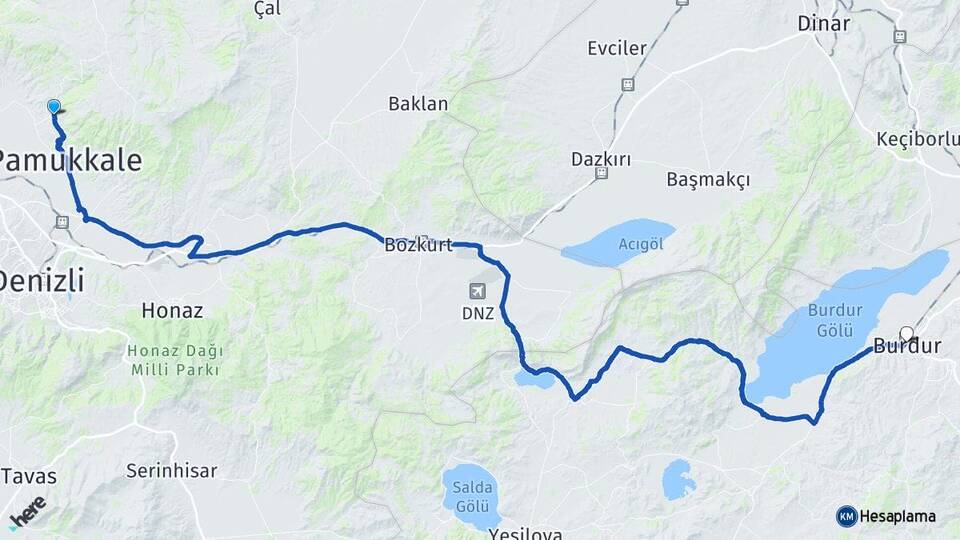 Denizli Pamukkale Karahayıt Burdur Arası Kaç Km - Yol Haritası