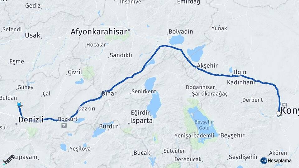 Denizli Pamukkale Karahayıt Konya Arası Kaç Km - Yol Haritası