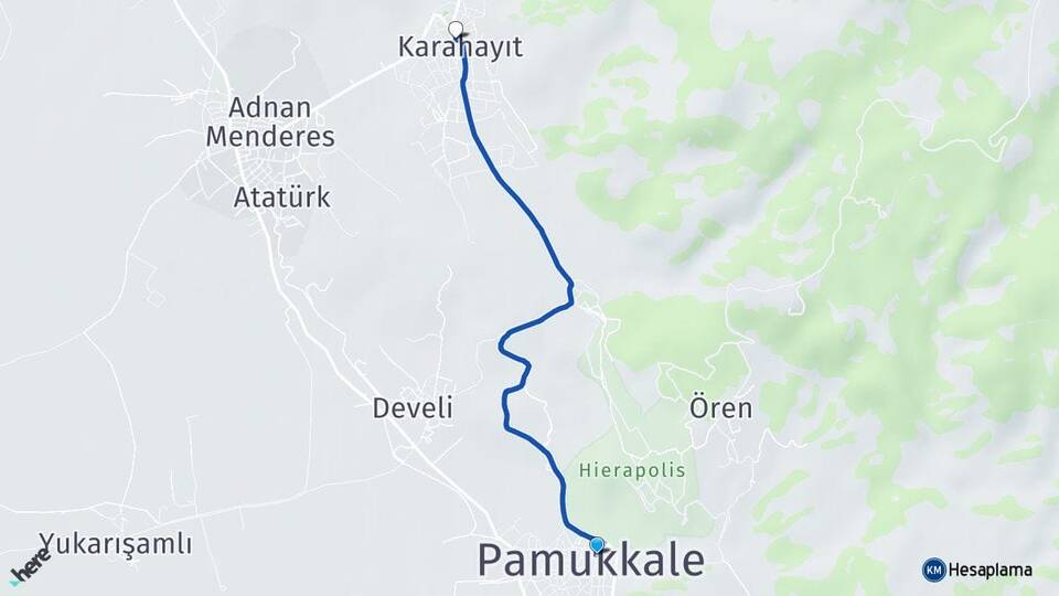 Denizli Pamukkale Karahayıt Pamukkale Arası Kaç Km - Yol Haritası