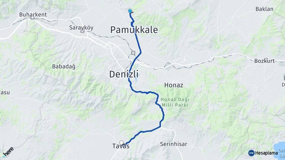 Denizli Pamukkale Karahayıt Tavas Arası Kaç Km - Yol Haritası